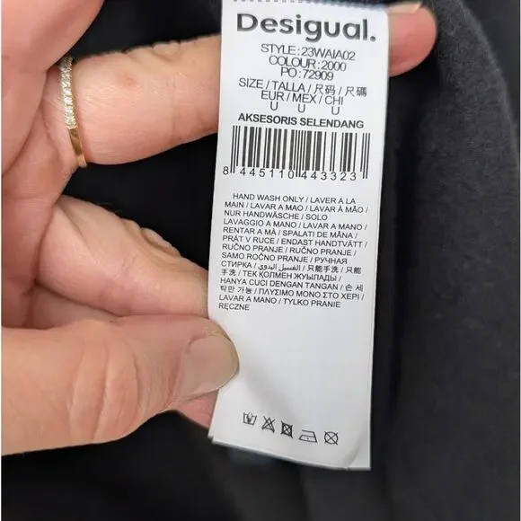 Desigual Black Embroidery Loose Fit Full Zip Belt Poncho Coat, size OS